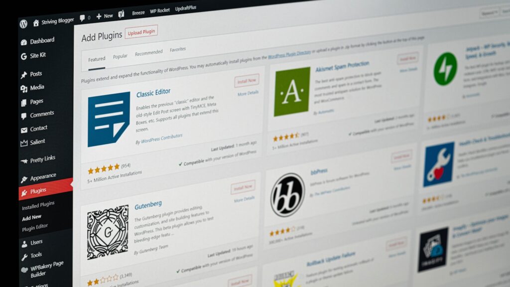 A computer screen displaying the WordPress plugin installation page with various software options – How to Build a WordPress MCP Integration for AI Ag